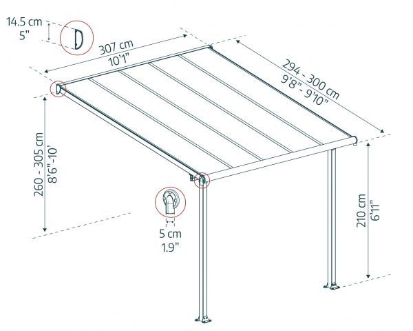 Palram-Canopia Terrassenüberdachung Olympia 3x4 weiß 295x425cm 16mm HKP